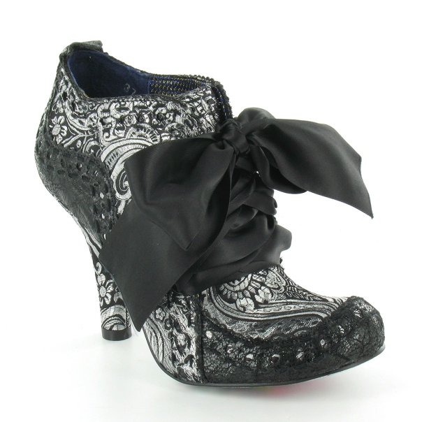 Irregular Choice Abigails Party Womens Leather And Brocade 4-Eyelet Court Shoes - Black + Silver